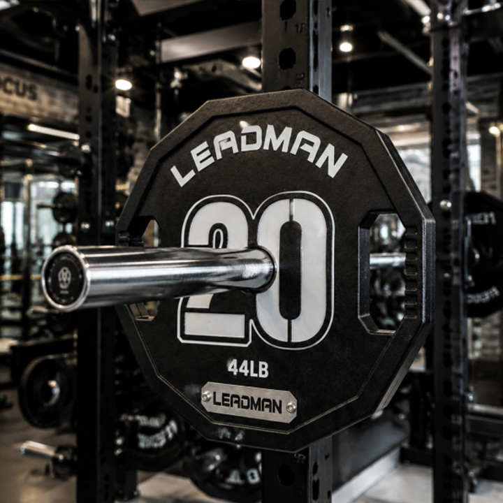 Bumper Plate Line: LEADMAN competition bumper plate on barbell